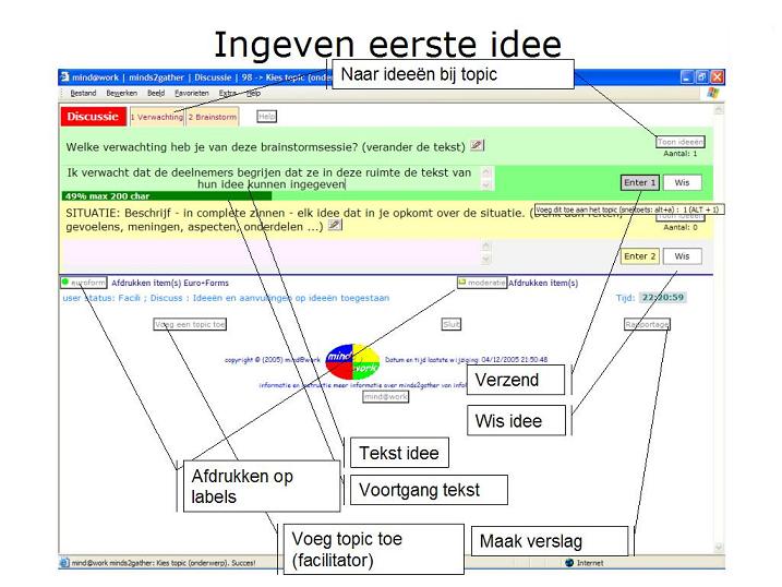 Venster met topics van een sessie